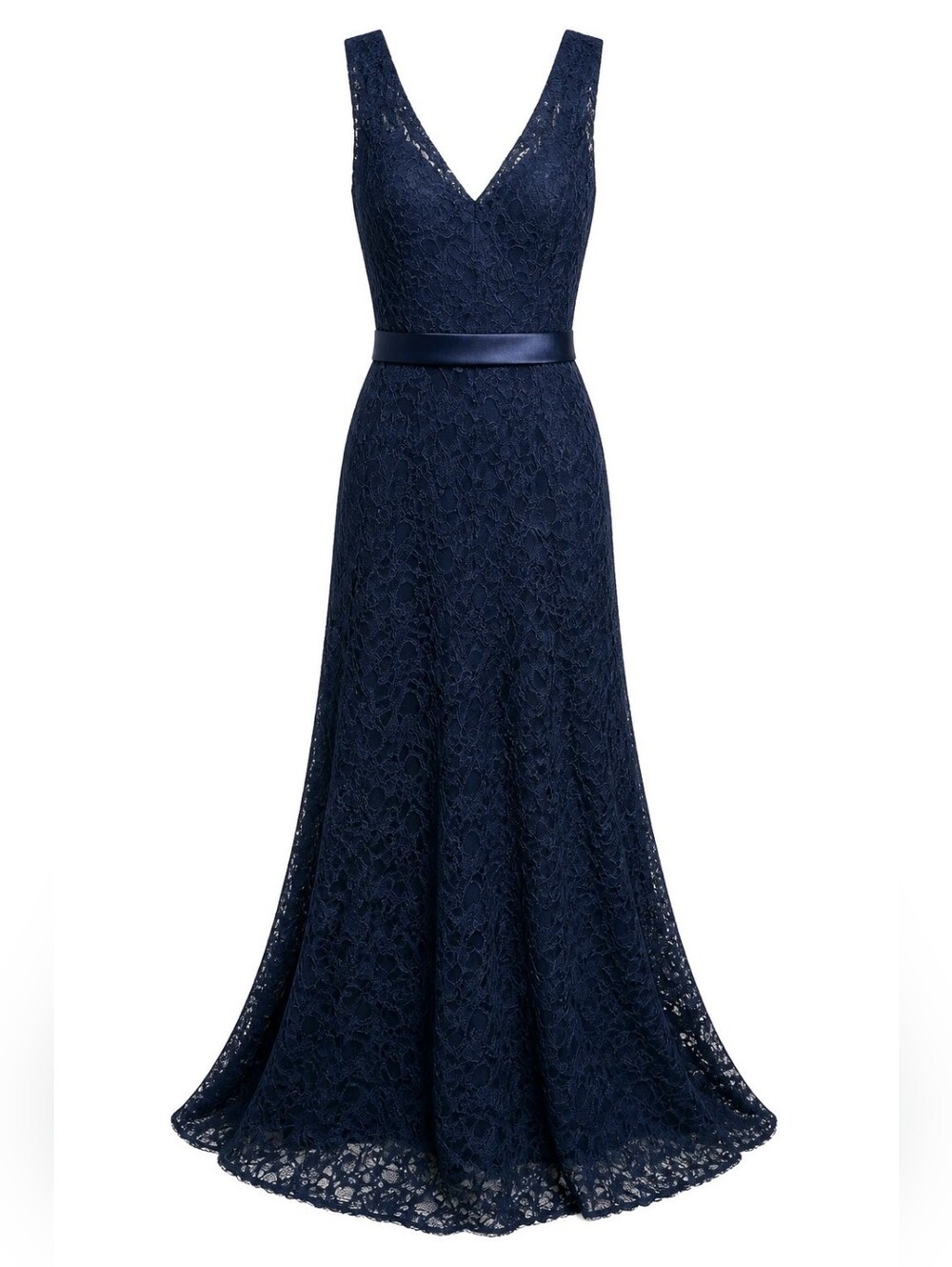 NWT Morilee Navy Blue Floral Lace V-Neck Sleeveless A-Line Formal Gown, Size 16